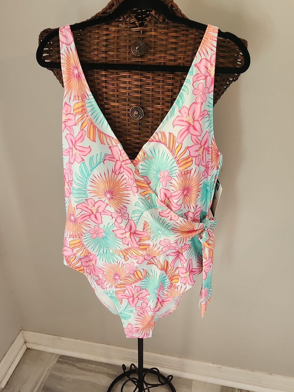 WOMEN Floral Tropical One-Piece Swimsuit - Pink & Teal